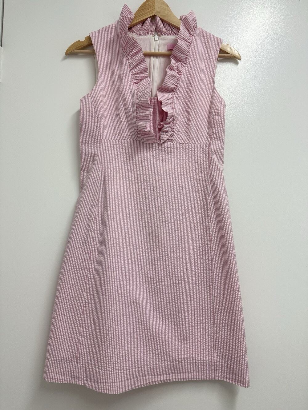 Lilly Pulitzer Adeline Shift Dress Pink Seersucker Ruffle Women’s Size 0